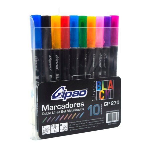 Marcador gipao black doble trazo x 10
